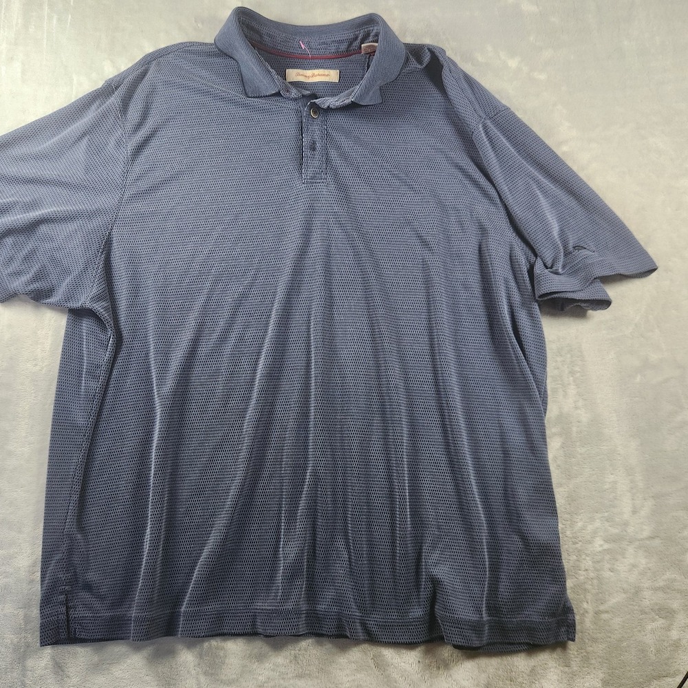 Tommy Bahama Shirt Mens XXL Short Sleeve Polo Perfomance Modal Blend Navy‎